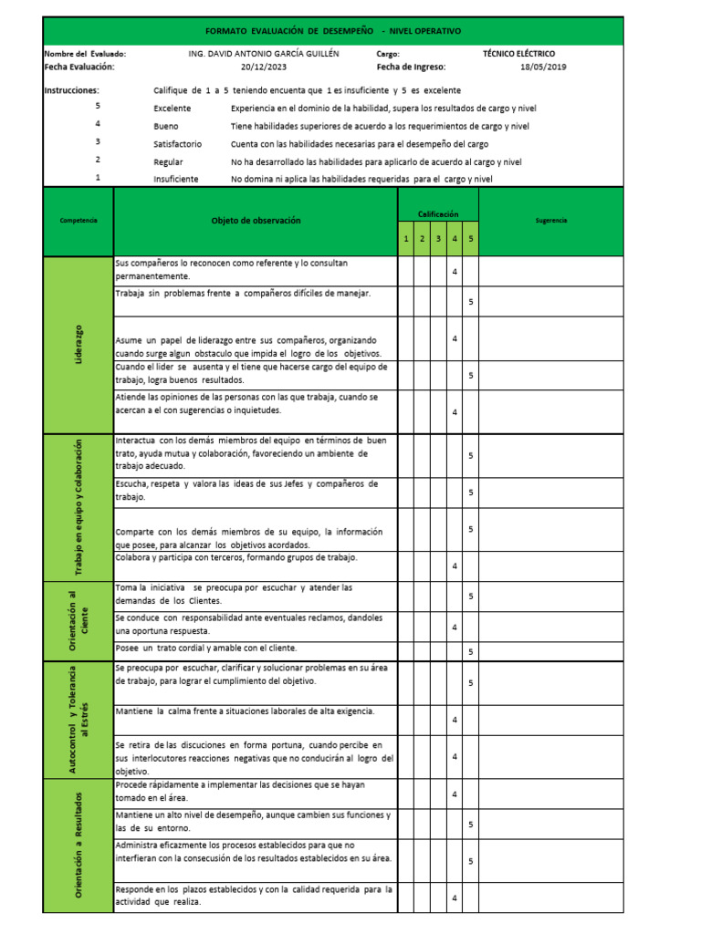 Formato 2 Evaluación de Desempeño | PDF | Evaluación | Liderazgo