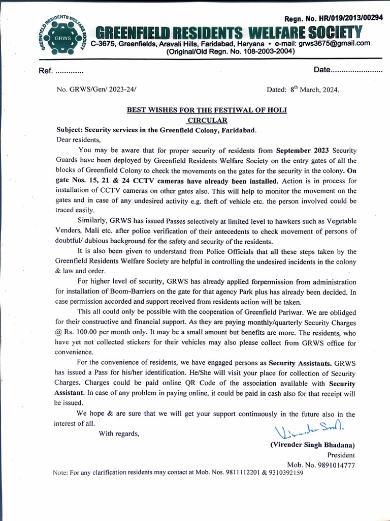 Security Services Update for Greenfield Colony | PDF