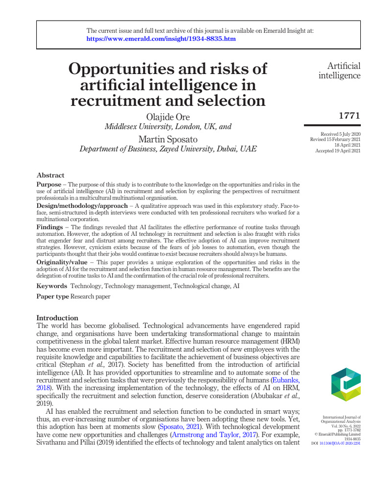 AI in Recruitment: Opportunities and Risks | PDF | Recruitment ...