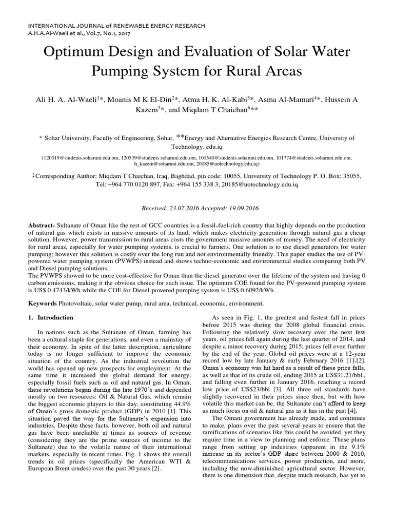 Optimum Design and Evaluation of Solar W | PDF | Photovoltaic System ...