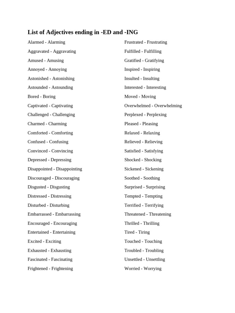 Adjectives Ending in -ED and -ING | PDF