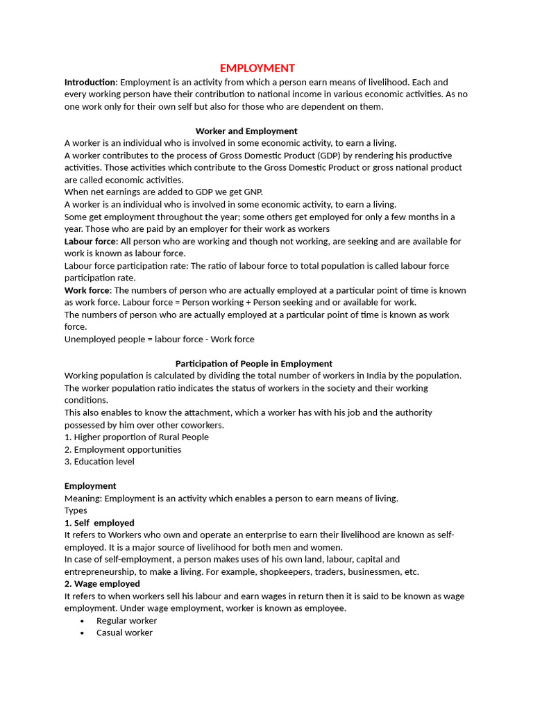 EMPLOYMENT NOTES | PDF | Employment | Workforce