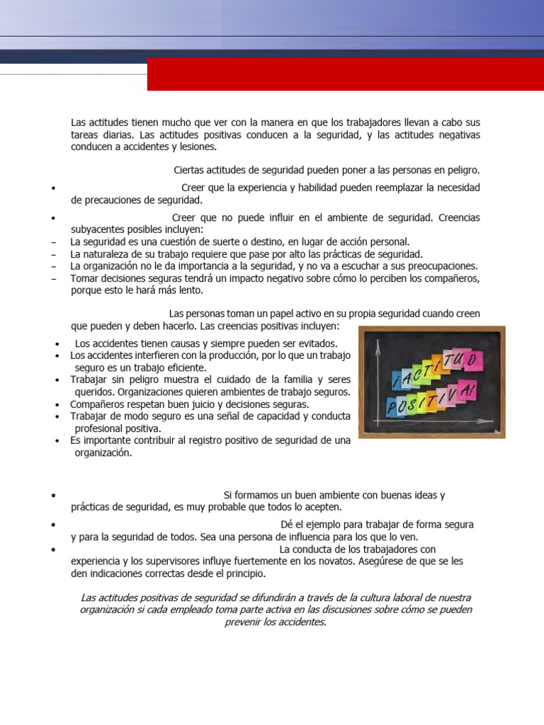 Actitudes que Mejoran la Seguridad Laboral | PDF | Experiencia ...