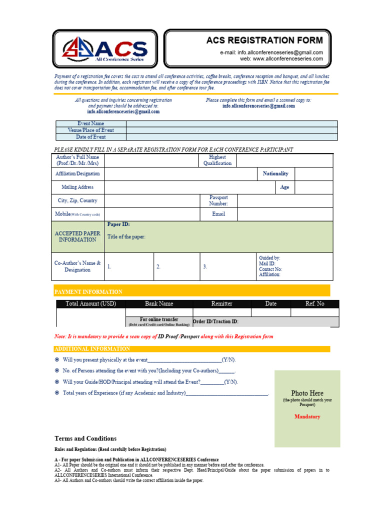 ACS Conference Registration Details | PDF | Plagiarism | Academic ...