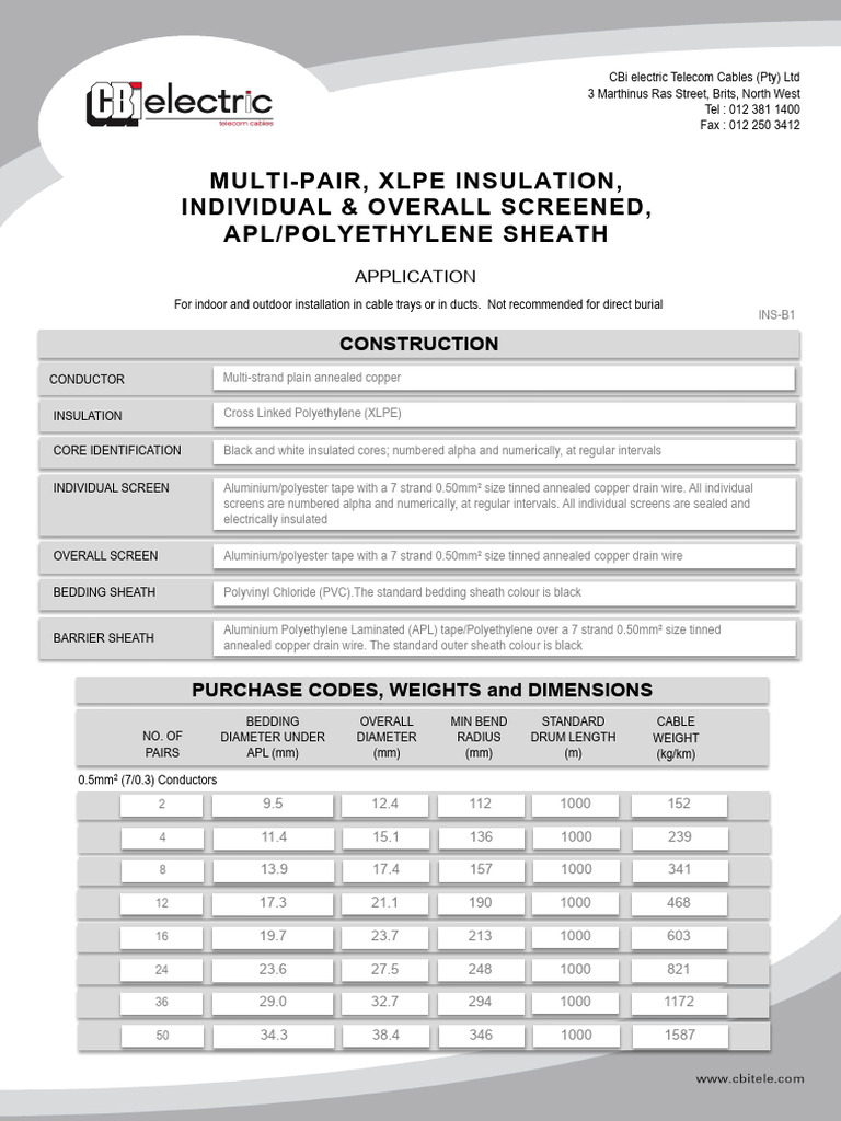 Ins B1 Xlpe Ios PVC Apl Pe 1 | PDF | Wire | Polyvinyl Chloride