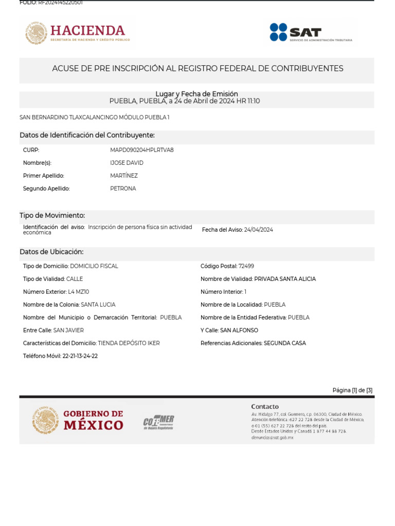 Preinscripción RFC en Puebla 2024 | PDF | Gobierno