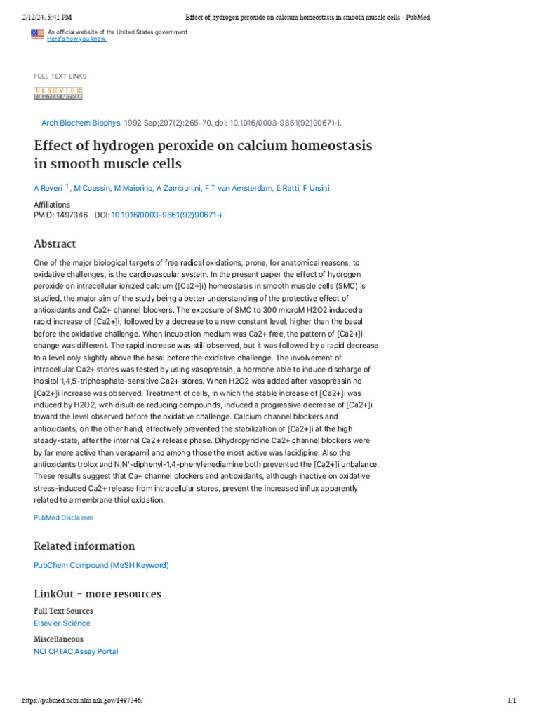 Effect of Hydrogen Peroxide On Calcium Homeostasis in Smooth Muscle ...