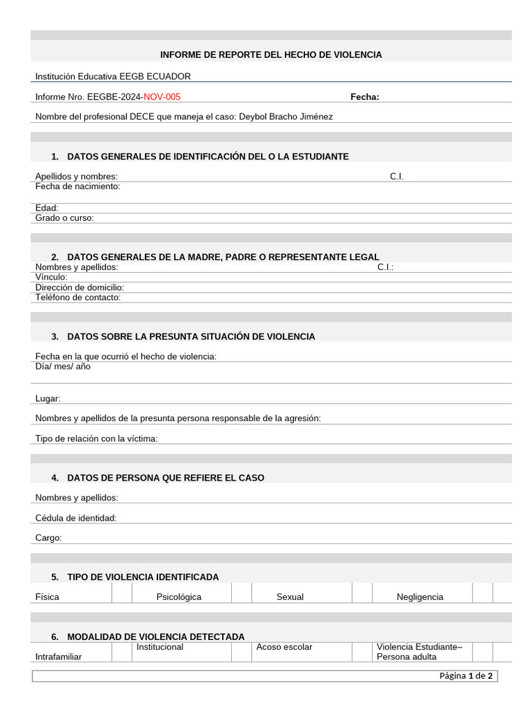 INFORME DE REPORTE DEL HECHO DE VIOLENCIA | PDF