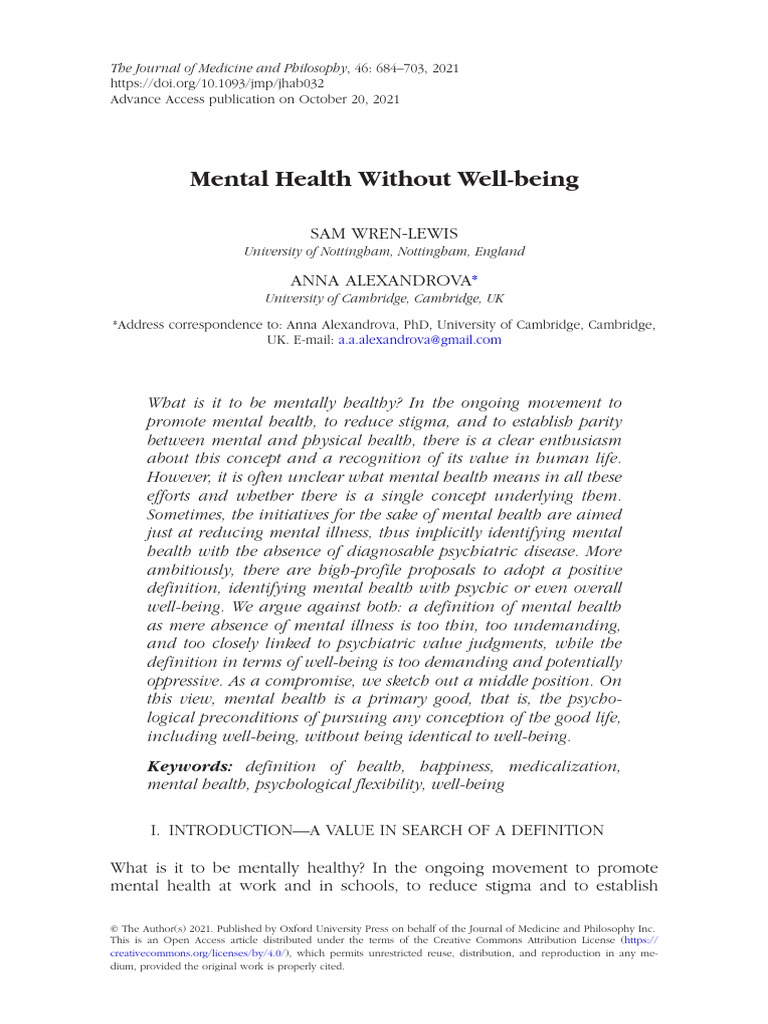Defining Mental Health Beyond Illness | PDF | Mental Disorder | Mental ...