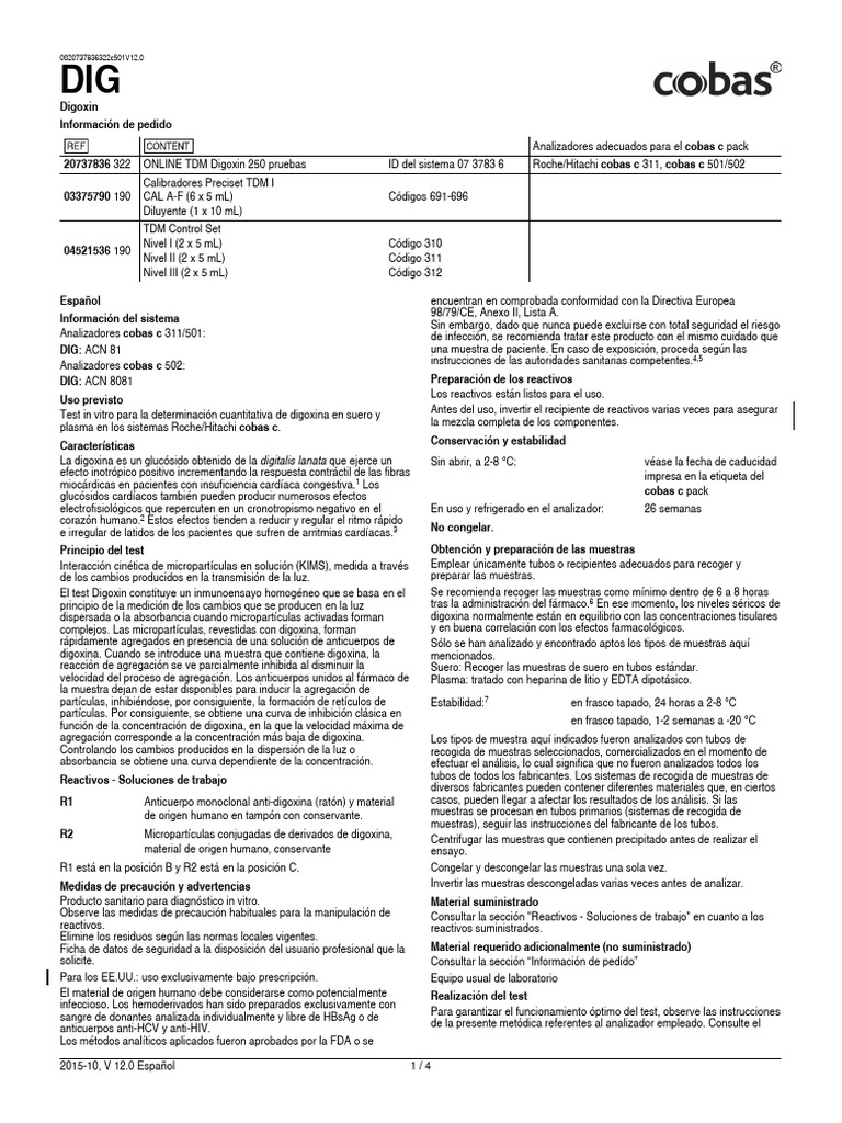 Test de Digoxina para Analizadores cobas | PDF | Laboratorios