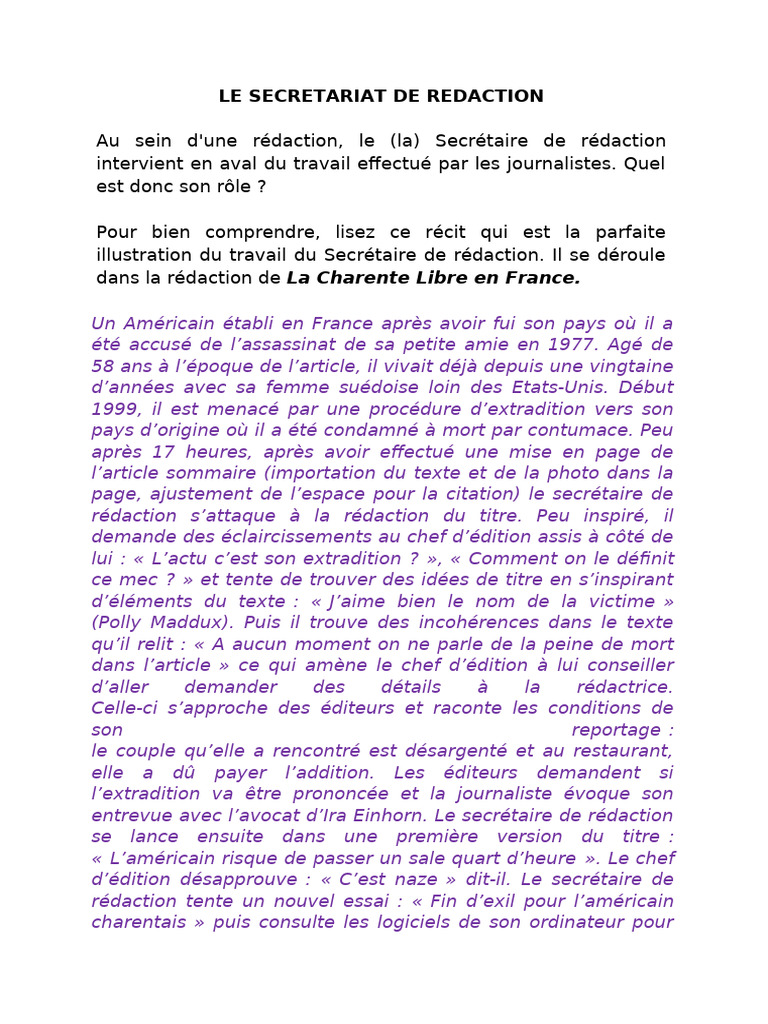 Le Secretariat de Redaction | PDF