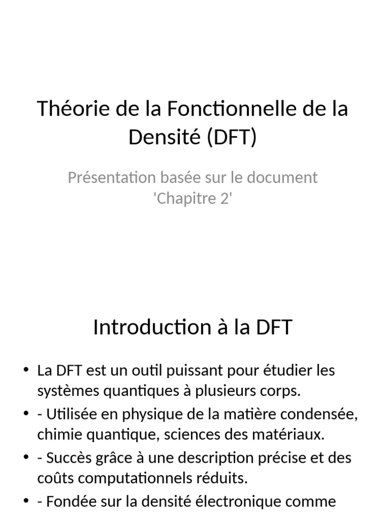Introduction à la DFT en Chimie et Physique | PDF
