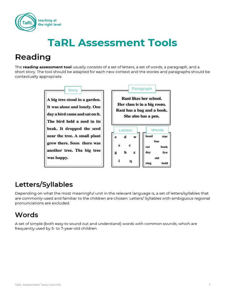TaRL Assessment Tools Overview | PDF | Word | Linguistics