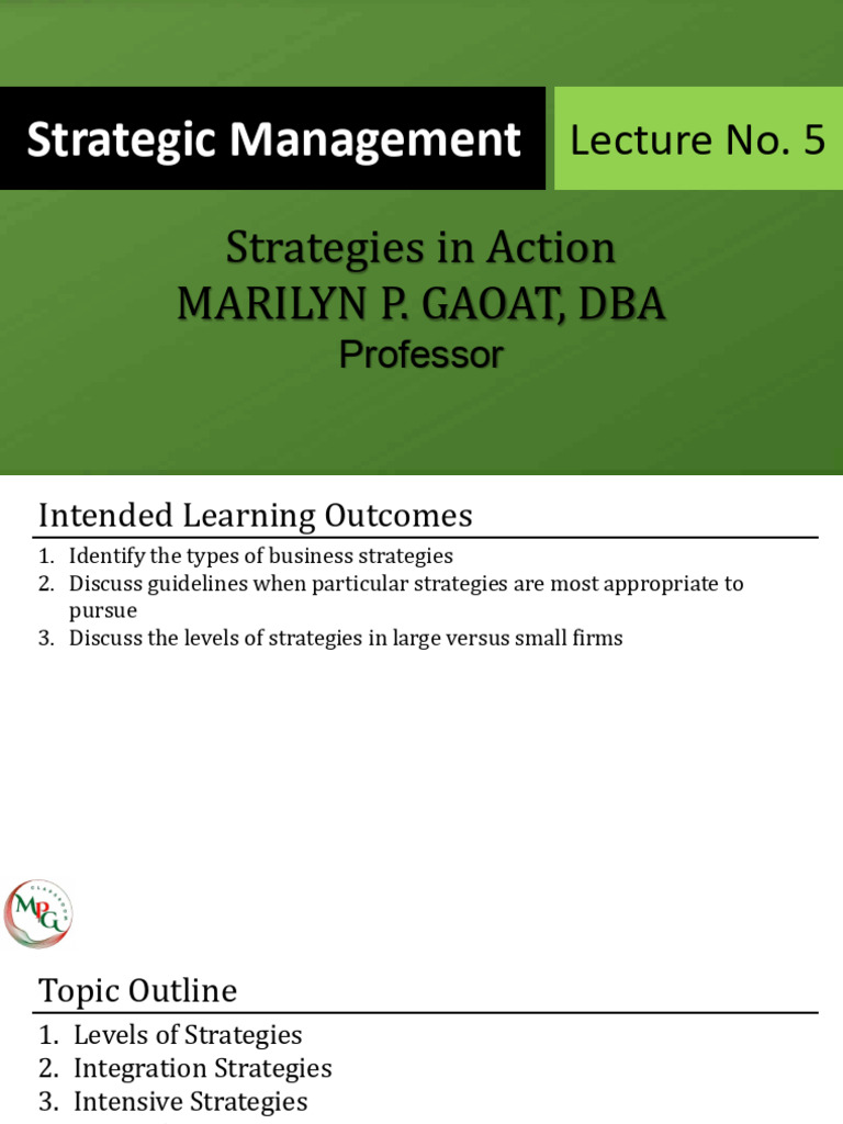 Lecture No. 5 - Strategies in Action | PDF | Strategic Management | San ...