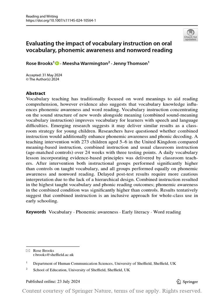 Vocabulary Instruction's Impact on Literacy | PDF | Vocabulary | Learning