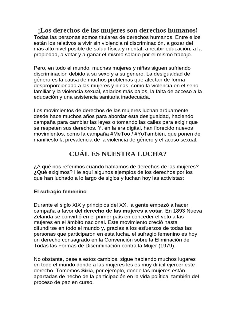 Los Derechos de Las Mujeres Son Derechos Humanos | PDF | Violación ...