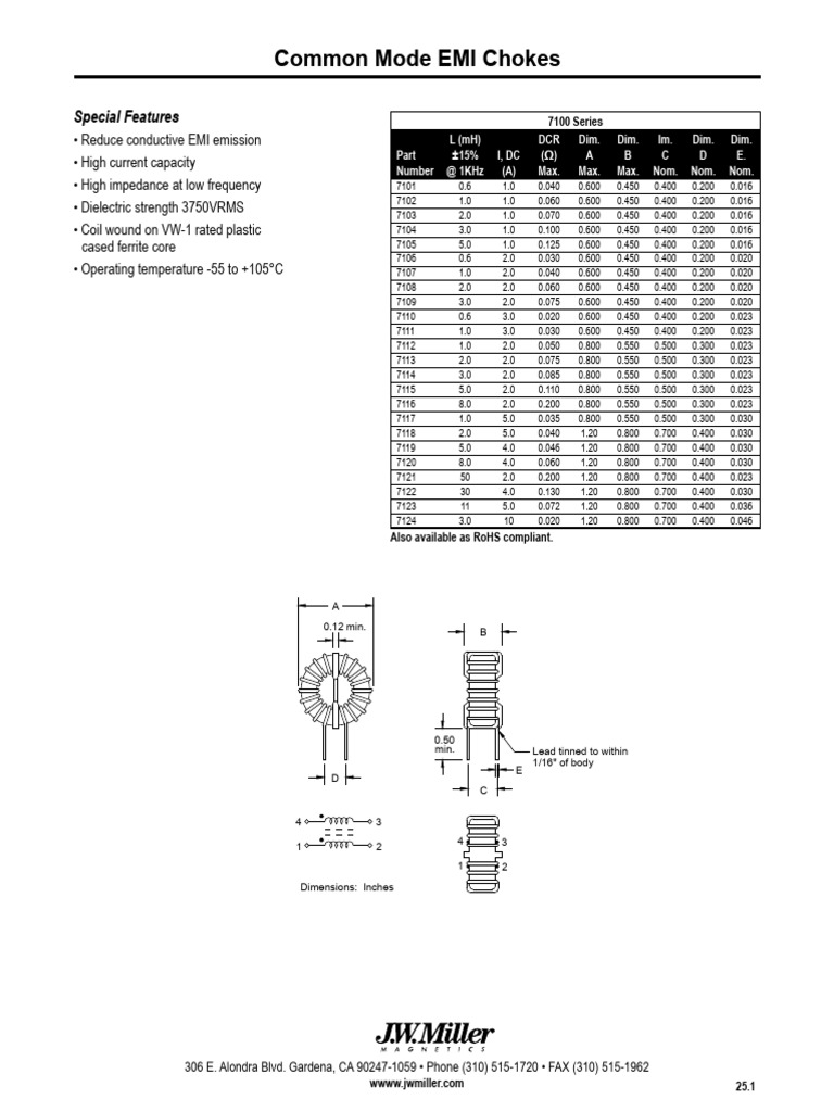 Common Mode EMI Chokes Specifications | PDF | Manufactured Goods ...