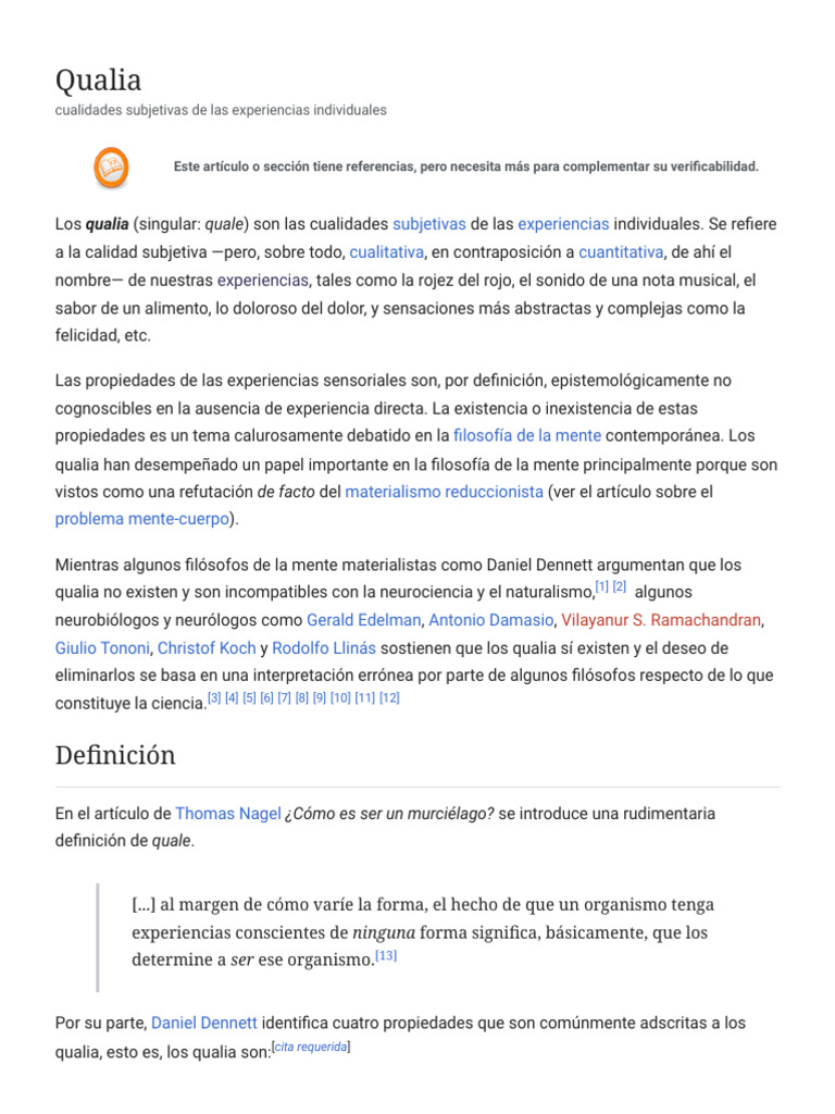 Entendiendo los Qualia en Filosofía | PDF | Qualia | Evaluación ...