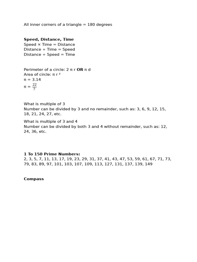 Primary School Math Formulas Guide | PDF