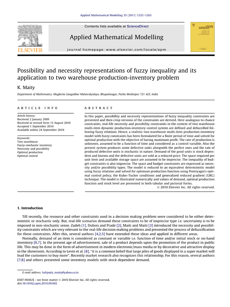 1 s2.0 S0307904X10003379 Main | PDF | Inventory | Mathematical Optimization