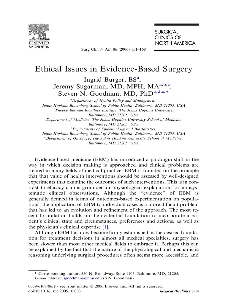 Ethical Issues in Evidence-Based Surgery | PDF | Randomized Controlled ...