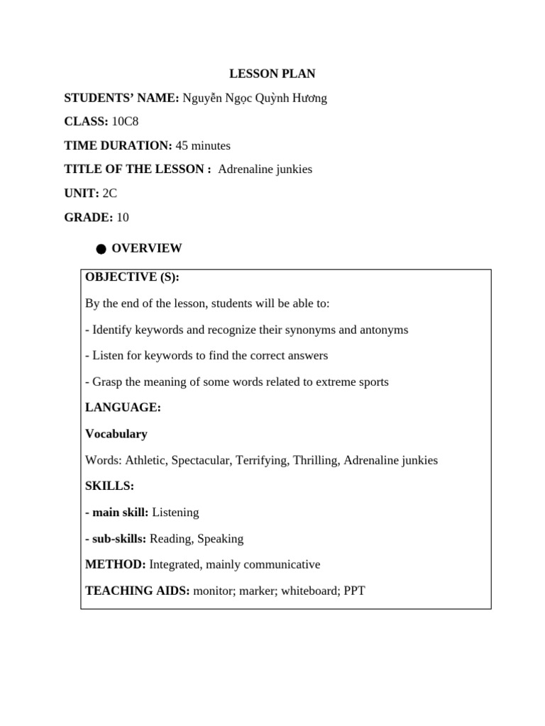 2C - Listening - 10C8 - Qu NH Hương | PDF