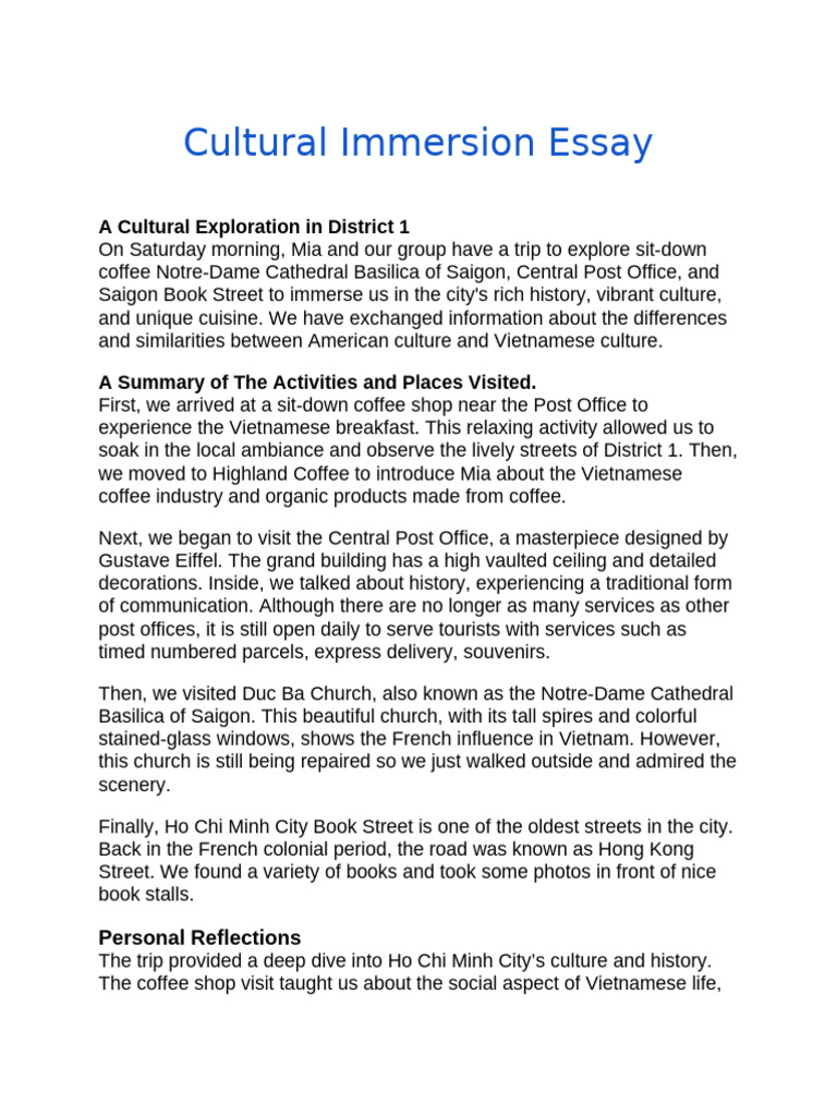Cultural Immersion Essay | PDF | Ho Chi Minh City | Vietnam