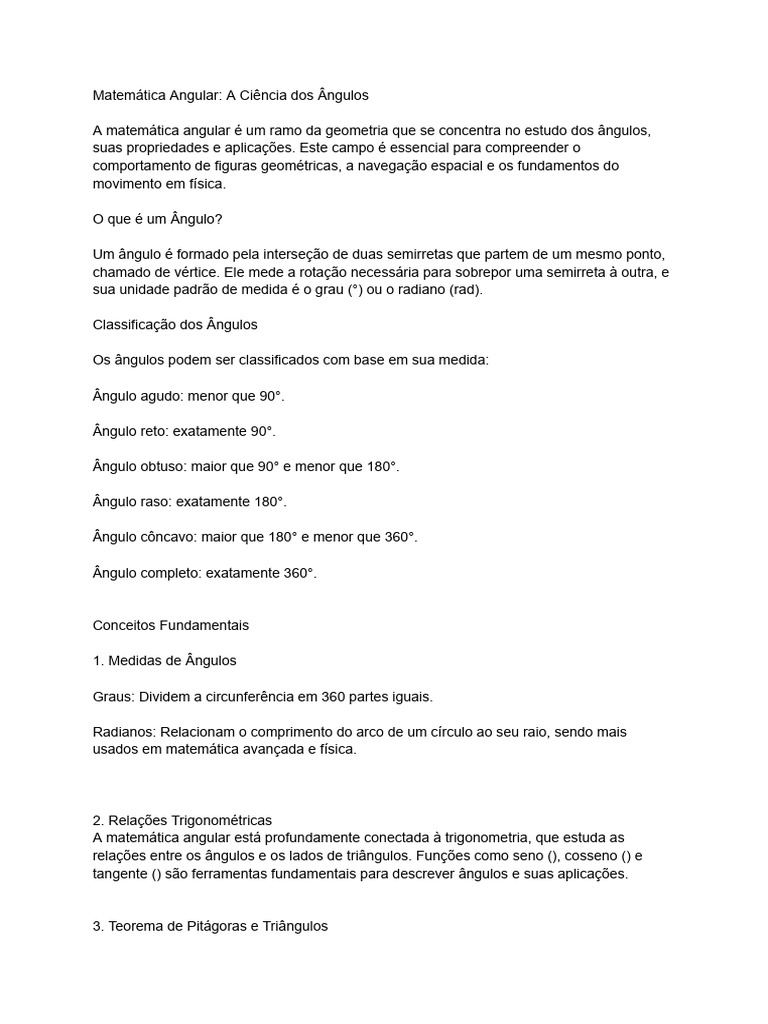 Matemática Angular: Estudo dos Ângulos | PDF
