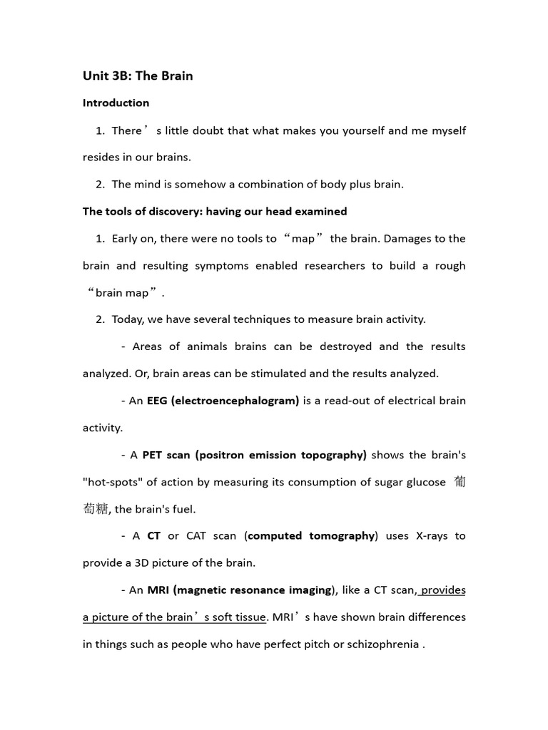 Unit 3 notes B | PDF | Brain | Lateralization Of Brain Function