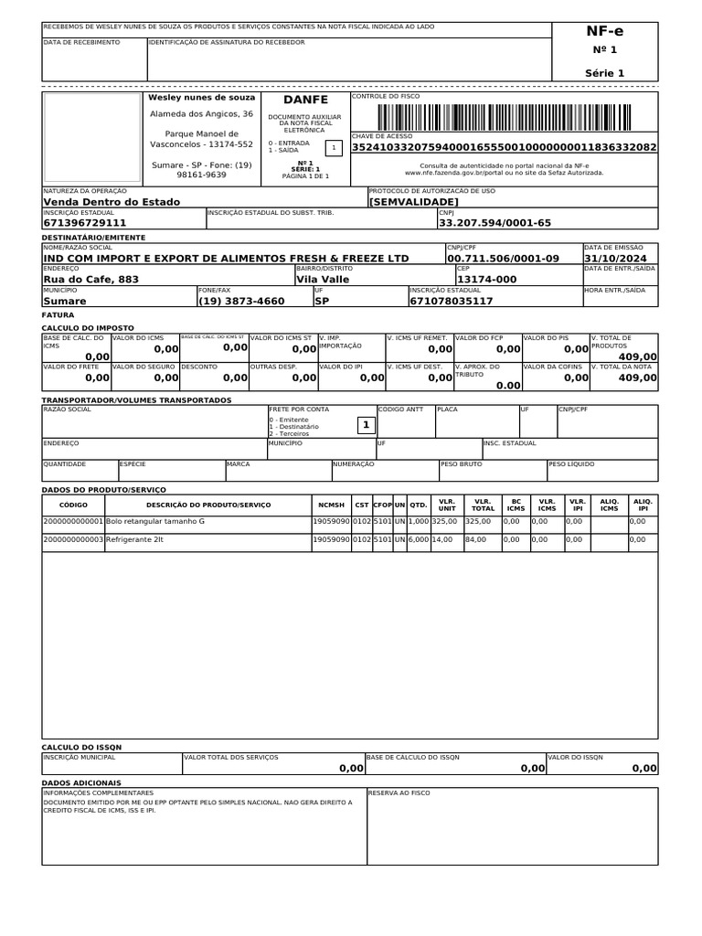 Nota Fiscal - Freshefresh .PDF | PDF | Recibo