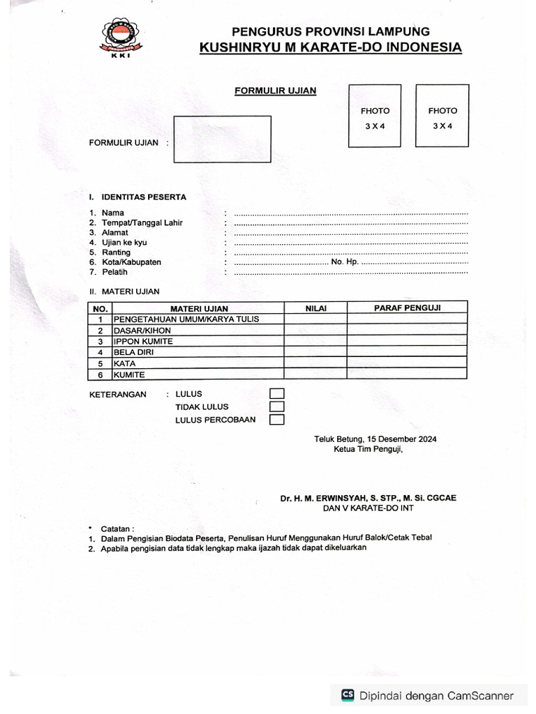 Formulir Ujian Karate | PDF