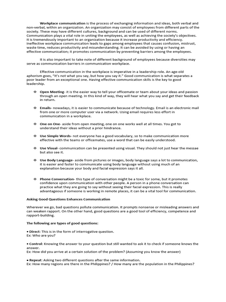 Effective Workplace Communication Strategies | PDF | Public Speaking ...
