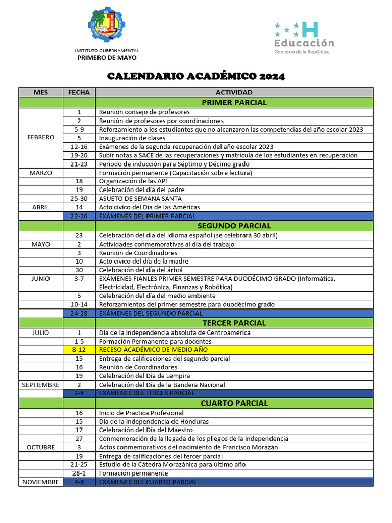 Calendario Académico 2024 y Actividades | PDF
