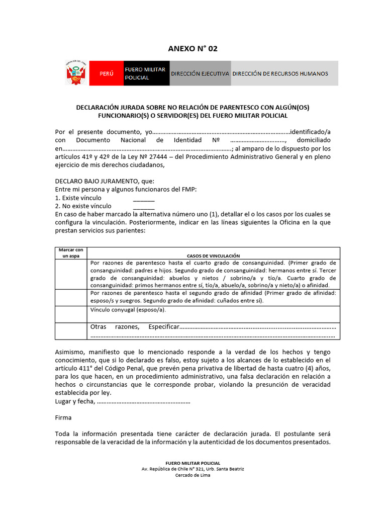 Declaración Jurada de Parentesco FMP | PDF | Parentesco | Justicia
