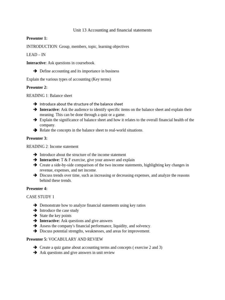 Unit 13 Accounting and Financial Statements Outline | PDF