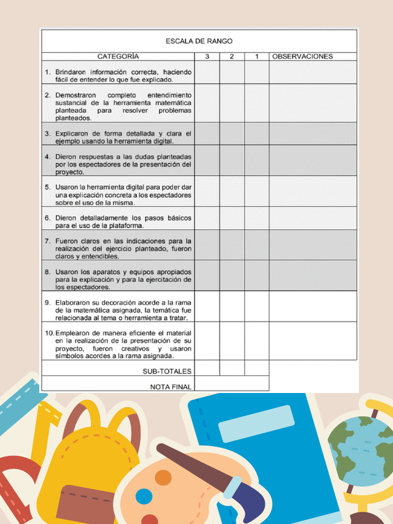 5.Escala de rango para calificar proyecto final de matemáticas | PDF