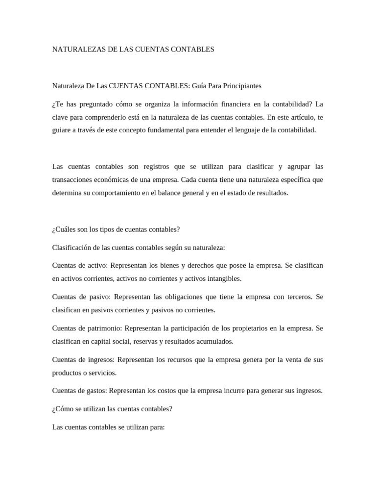 Naturalezas de Las Cuentas Contables | PDF | Contabilidad | Estado de ...