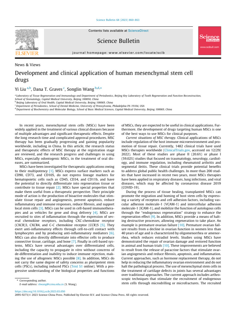 Development and Clinical Application of Human Mesenchymal Stem Cell ...