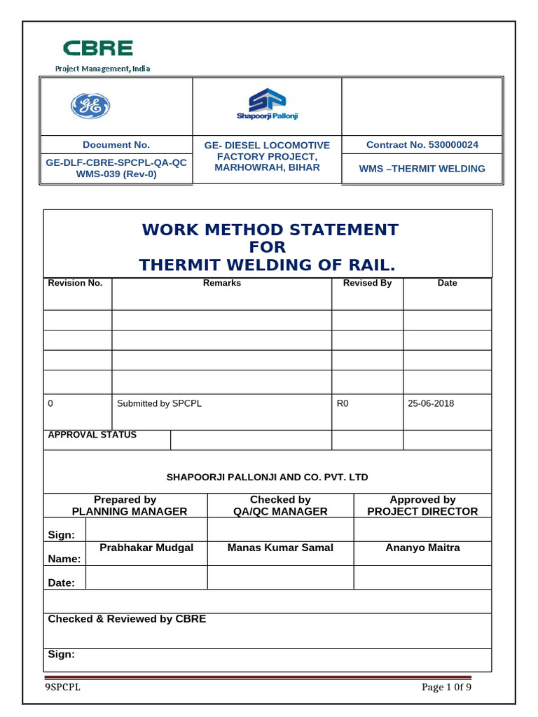 Thermit Welding Method Statement | PDF | Rail Transport | Welding
