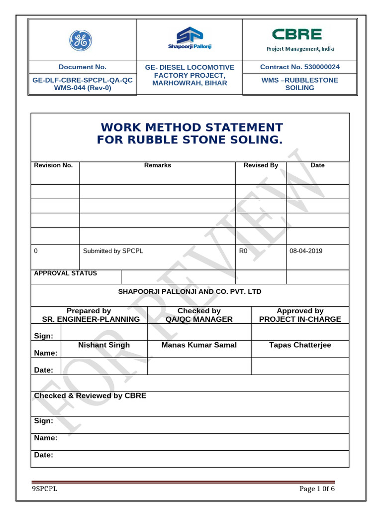 Rubble Stone Soiling Work Method Statement | PDF