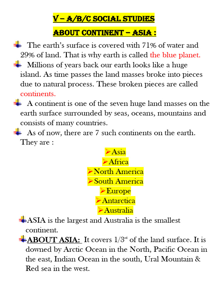 OUR EARTH - V STD Part | PDF | Earth | Asia