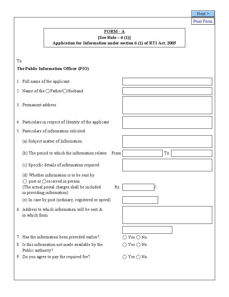 RTI Application Form Template | PDF | Government | Government Information