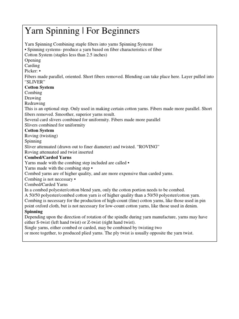 Beginner's Guide to Yarn Spinning | PDF | Spinning (Textiles) | Worsted