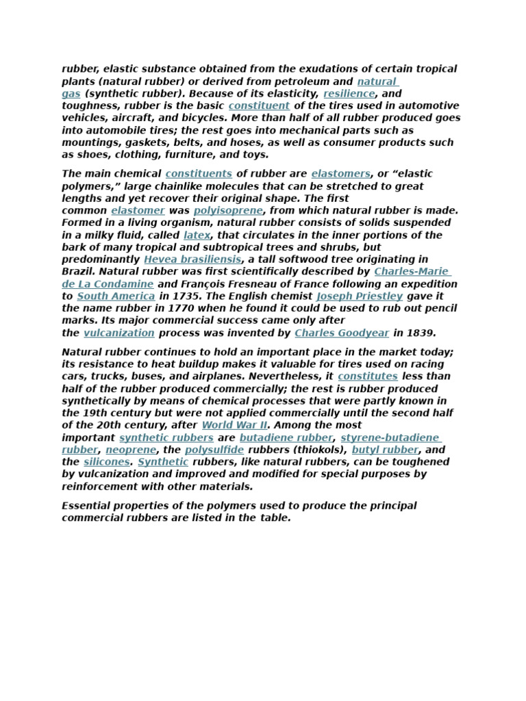 Overview of Rubber Types and Uses | PDF | Natural Rubber | Tire
