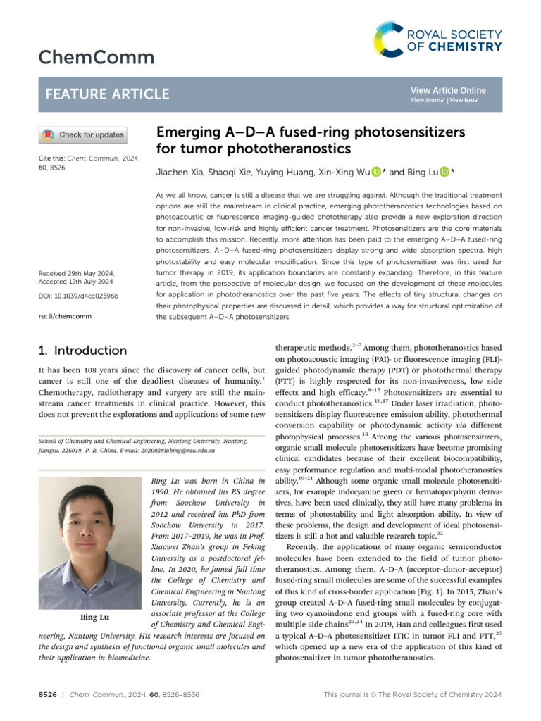 Emerging A-D-A Fused-Ring Photosensitizers | PDF | Chemistry | Physical ...