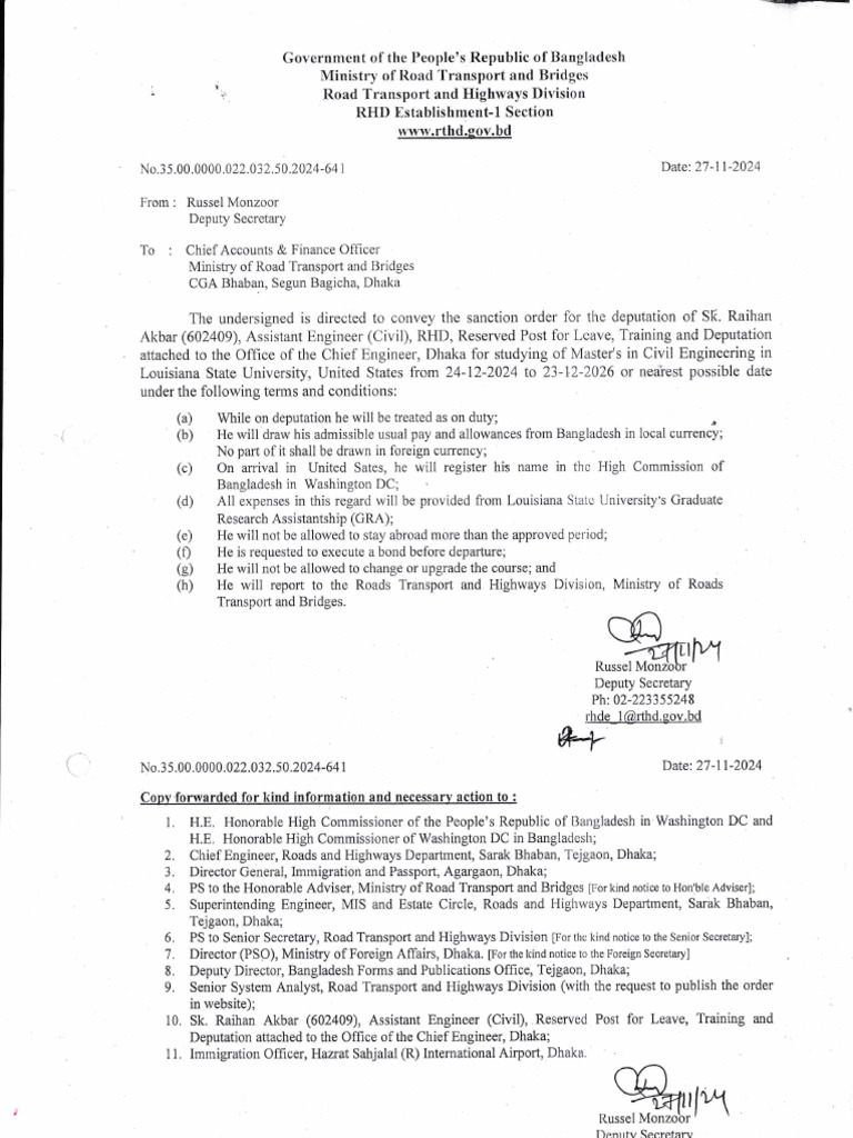 Deputation Order for Civil Engineer | PDF