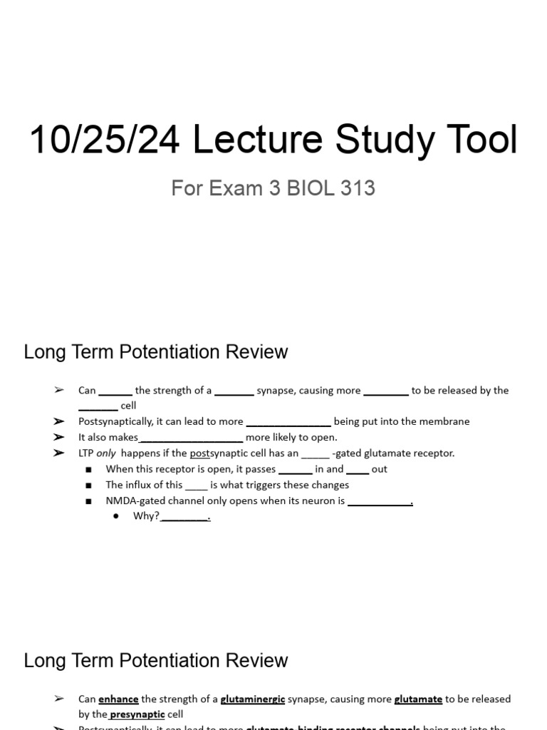 10-25-24 Lecture Study Tool | PDF | Long Term Potentiation | Classical ...