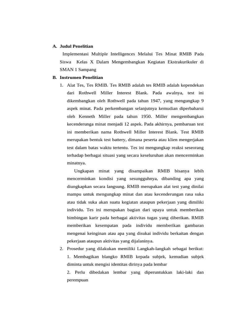 Implementasi Tes RMIB untuk Ekstrakurikuler | PDF