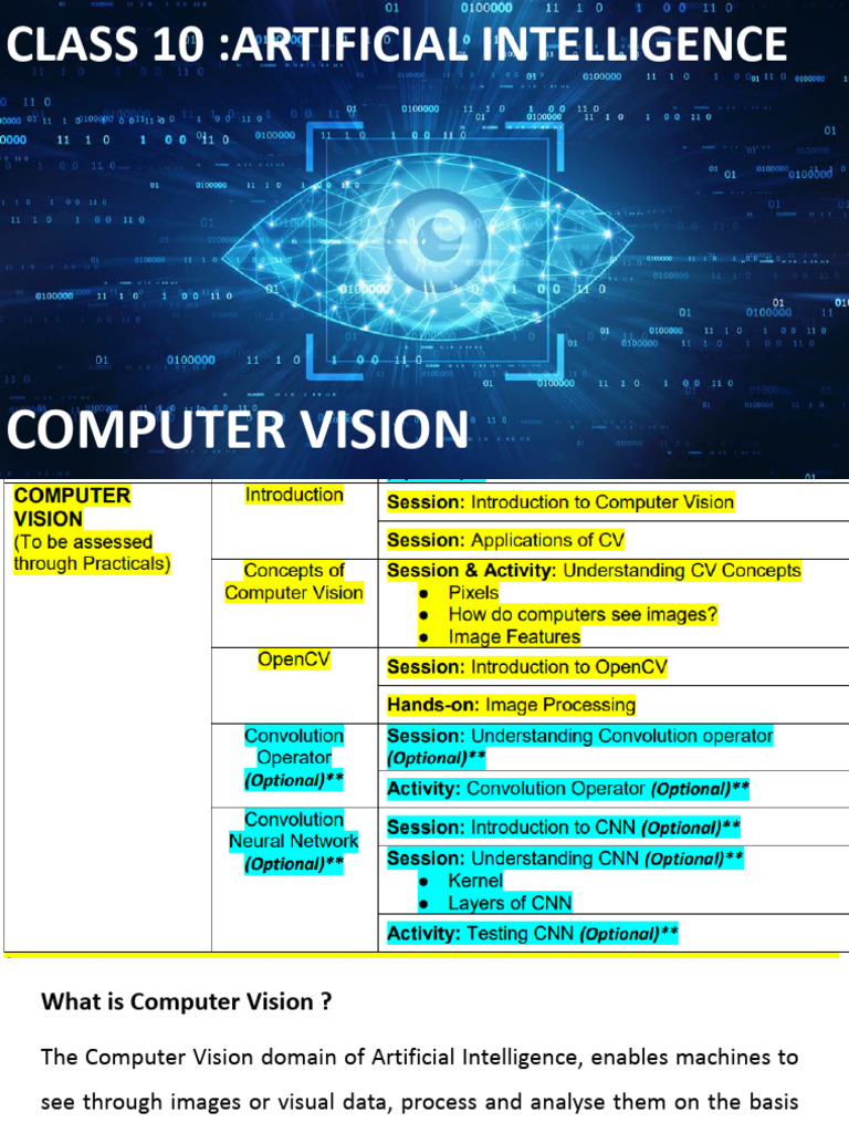 Class 10:artificial Intelligence: Computer Vision | PDF | Computer ...