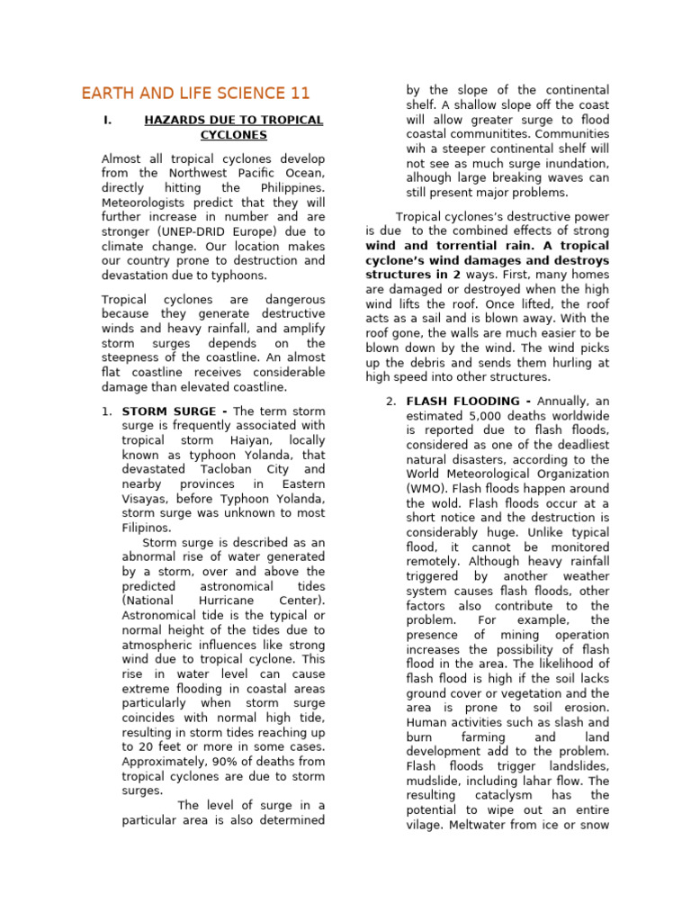 EARTH AND LIFE SCIENCE 11 Group 4 | PDF | Storm Surge | Tropical Cyclones
